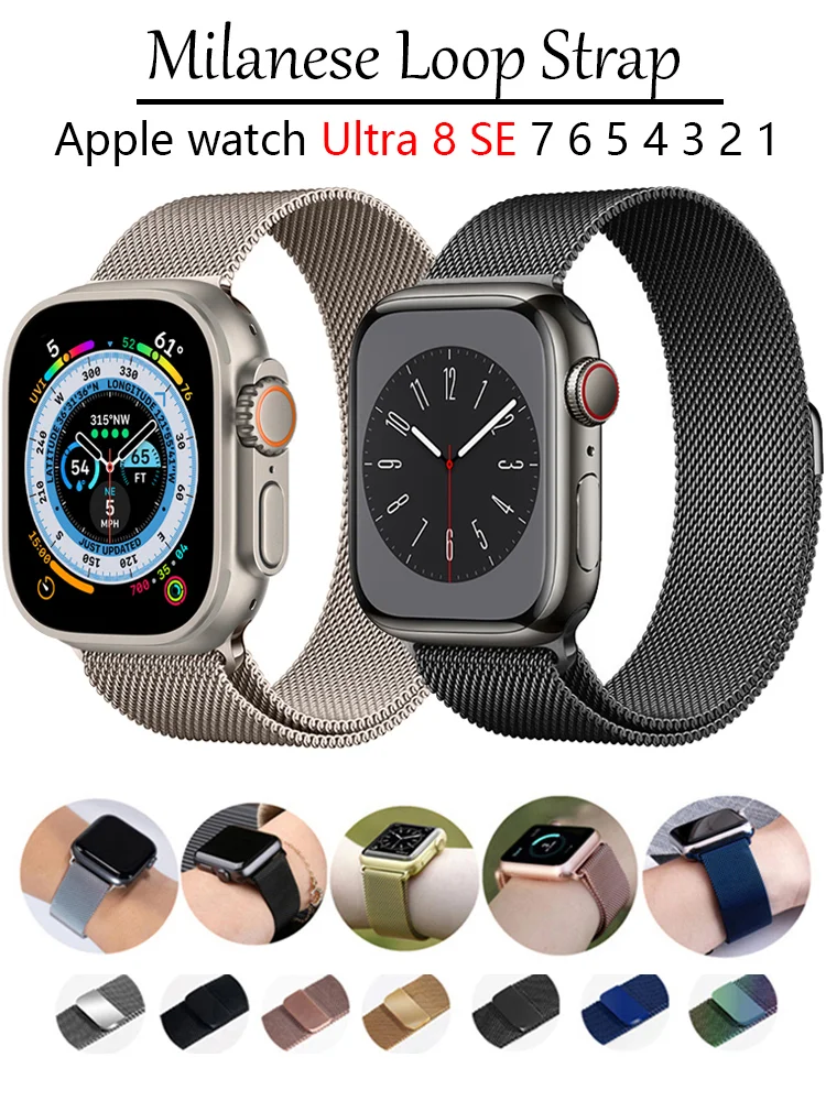 

Milanese Loop Strap For Apple watch band 44mm 40mm 45mm 41mm 42mm 38mm 45 mm correa bracelet iWatch series 3 6 se 7 8 ultra 49mm