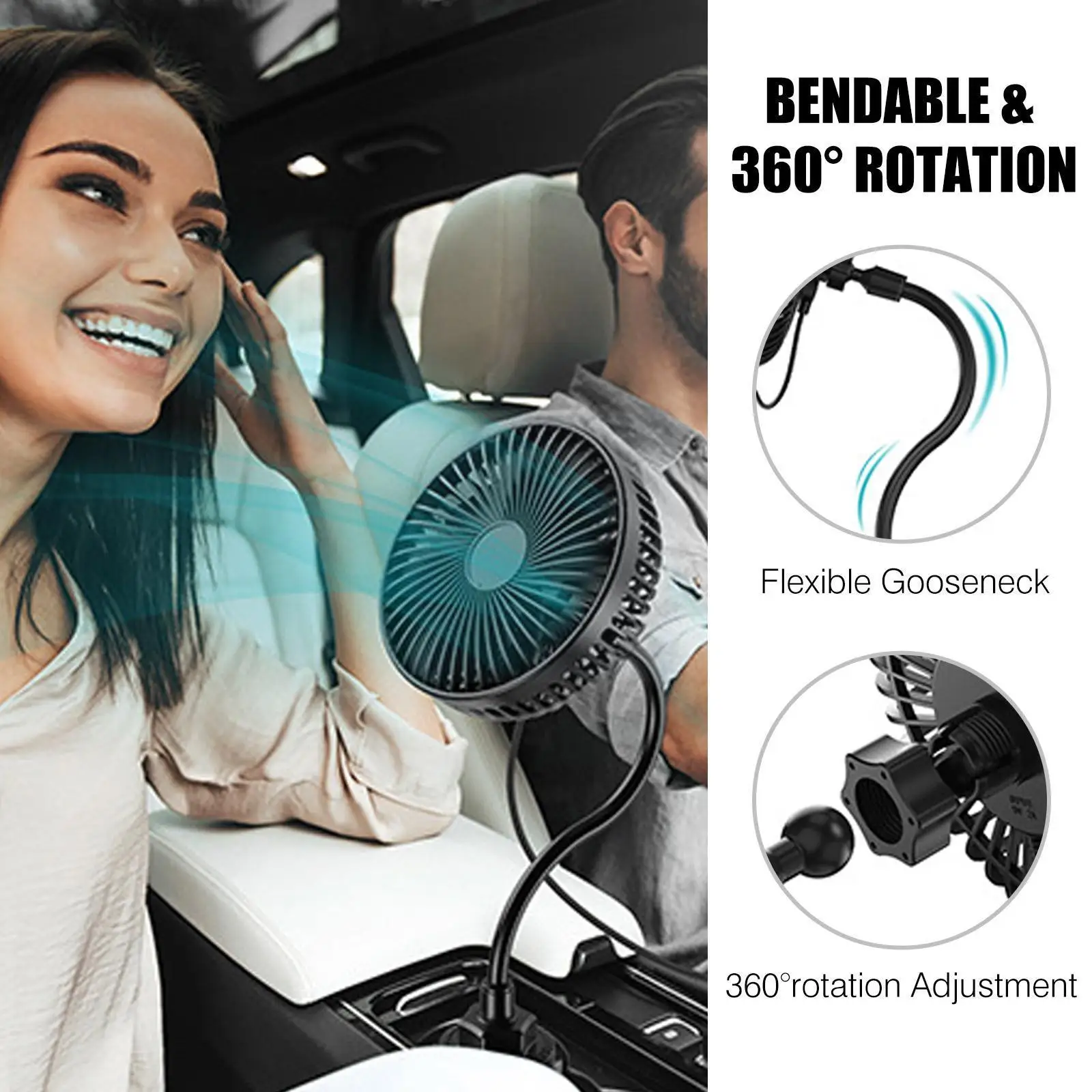 

Universal Car Electric Fan Folding Bendable Adjustable 3-Speed Auto Rechargeable Dashboard/Back Air Seat USB Cooling Fan Co U4G4