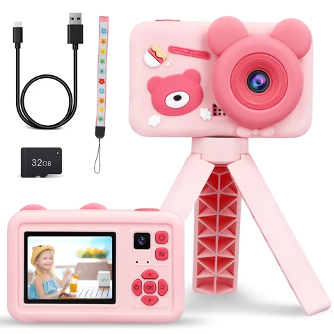 CNCBSR 2,0 дюймовый экран, детская камера 1080p, детская видеокамера, мультяшная цифровая фотокамера с SD-картой на 32 ГБ, подарок на день рождения