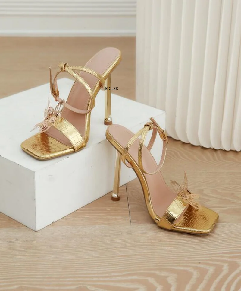 

New Design Womens Sandals Fashion Summer Butterfly-knot High Heels Sexy Square Head Nightclub Stripper Shoes