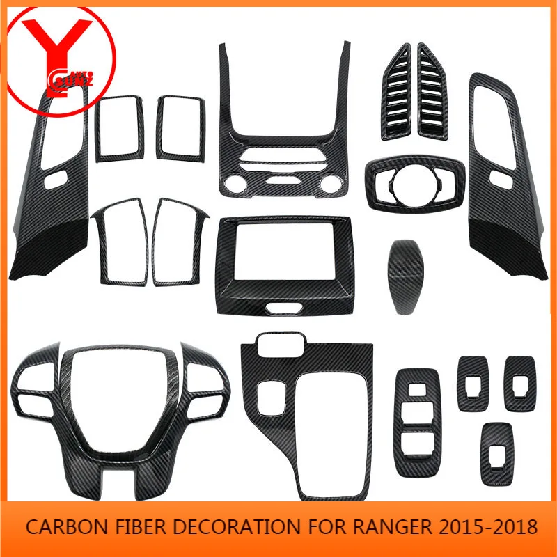 

Carbon Fiber Air Vent Steering Wheel Frame Gearhead Interior Cover For Ford Ranger Everest 2015 2016 2017 2018 Accessories