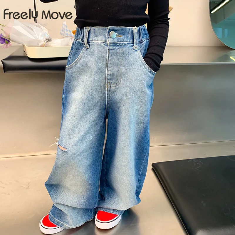 

Freely Move Fashion Baby Girl Jean Pant Gradient Color Infant Toddler Child Denim Trousers Winter Baby Loose Pant Clothes 2-7Y