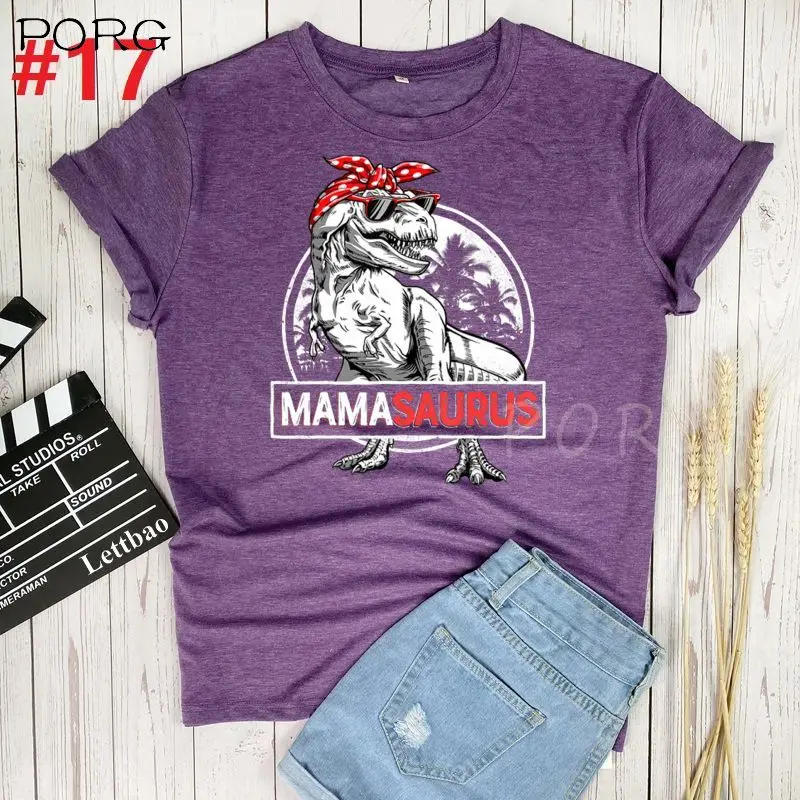 Mamasaurus T Rex Dinosaur Graphic Shirts Women 2022 Summer New Casual Loose Tshirt Mother's Day Gift O Neck Woman Tops Tee | Женская