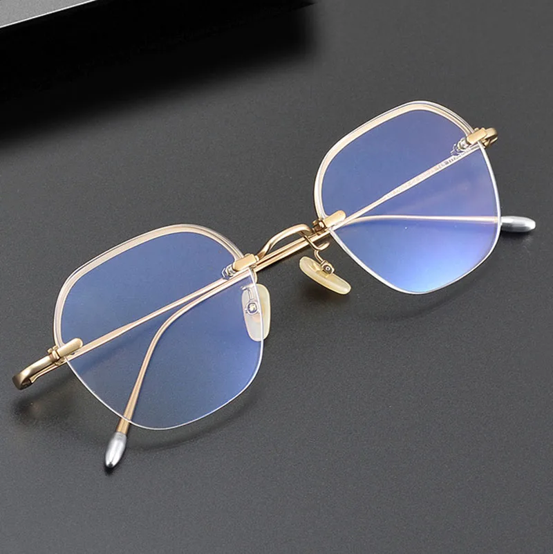 

ELECCION Pure Titanium Eyeglass For Women Vintage Polygon Semi Rimless Glasses Frame Men Myopia Optical Prescription Spectacles