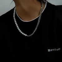 fashion hip hop cuban necklace exquisite punk style imitation pearl beaded chain mens and womens charming geometry jewelry