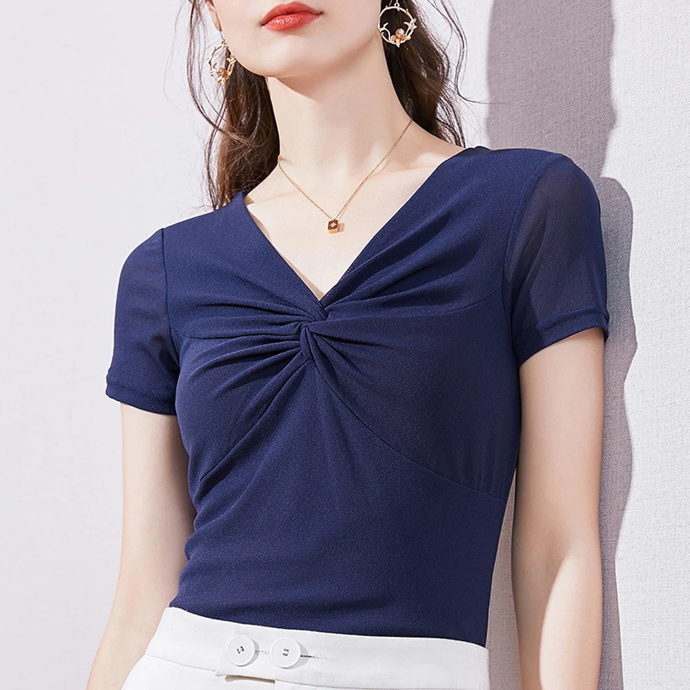 Новая модная тонкая эластичная футболка с v-образным вырезом женские сексуальные