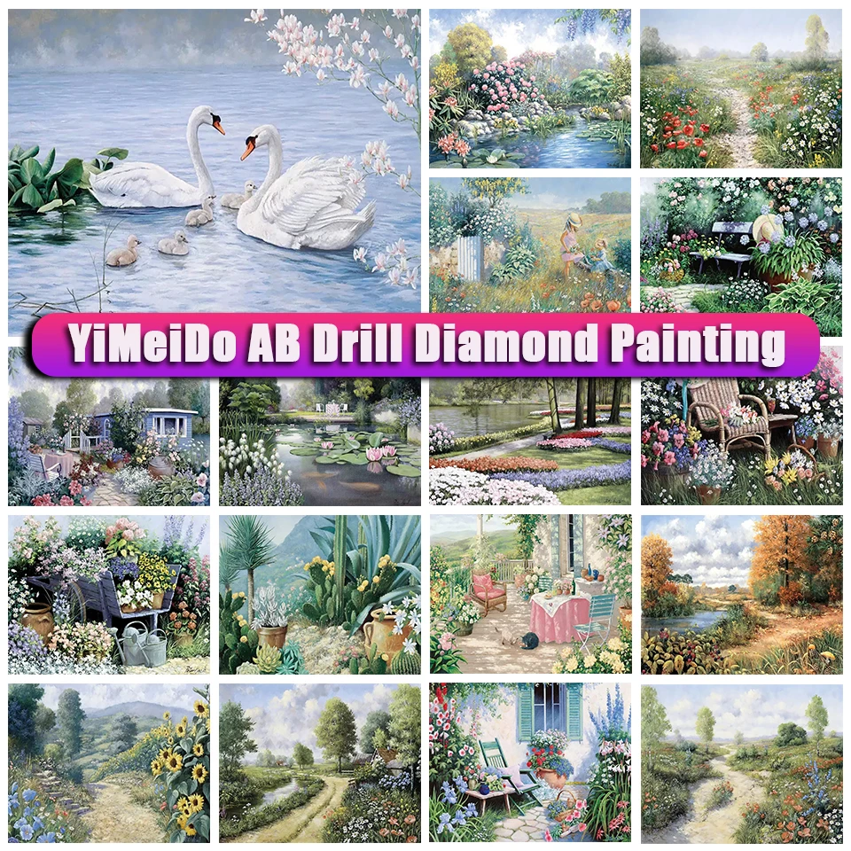 

YiMeido Diy Full AB Diamond Painting Natural Flower Embroidery Cross Stitch 5d Full Drill Diamond Mosaic Landscape Art Hobby