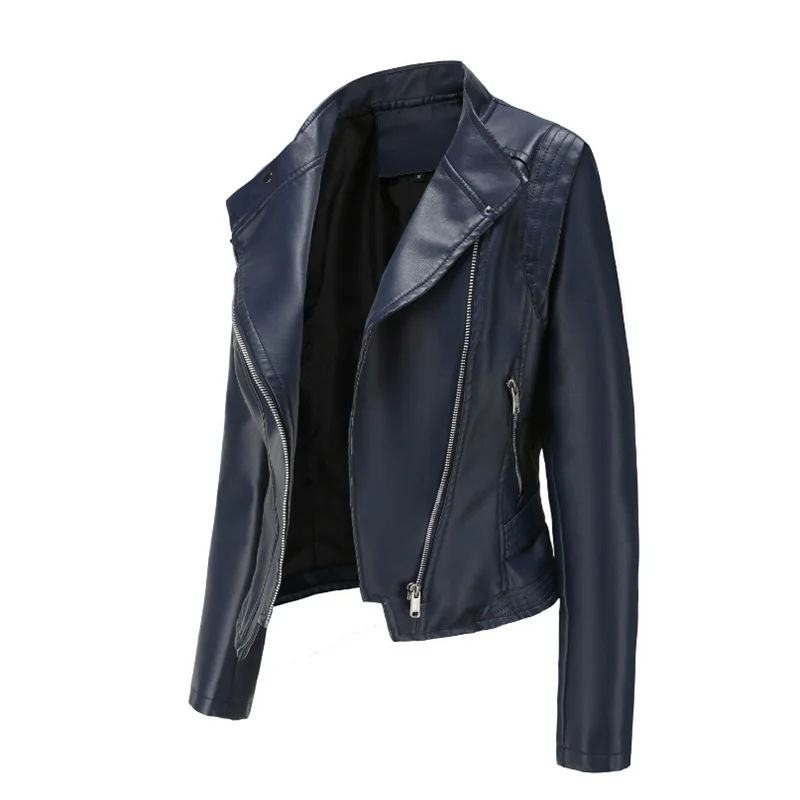 Women's Leather Jackets Slim-fit Leather Jackets Wind-resistant Zippered Red Motorcycle Jackets Elegantly Wear Women's Jackets