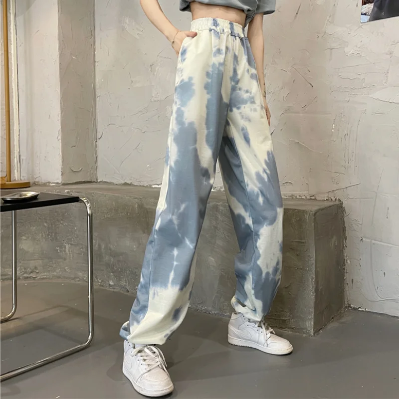 

Женские спортивные штаны Tie Dye, модные тонкие брюки до щиколотки в Корейском стиле, с эластичным поясом, повседневные свободные Джоггеры для девушек, на лето