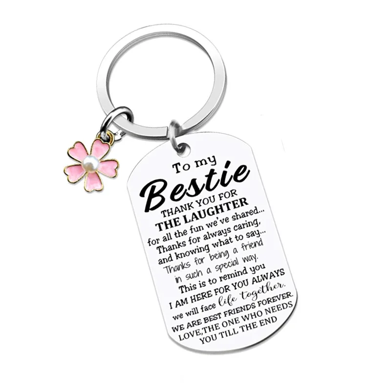 

To My Bestie Thank You KeyChains Stainless Steel Keyring Friend Handmade Women DIY Jewelry Man Accessories Pendant Gift
