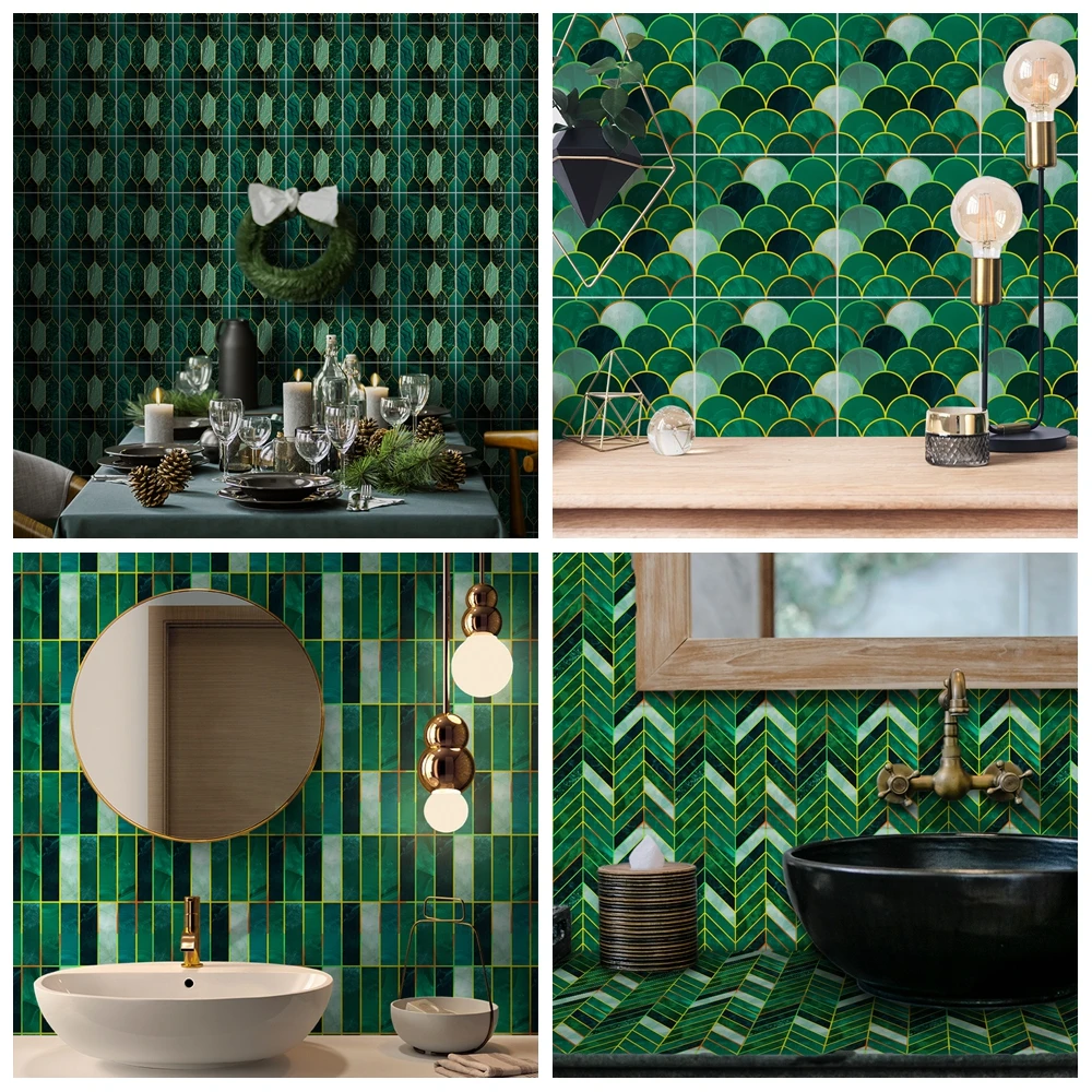 

Copper Color Plant Metal Marble Style Wall Sticker Gold Stamping Luxury Moisture-proof Anti-fouling Tile Sticker Bathroom Decor