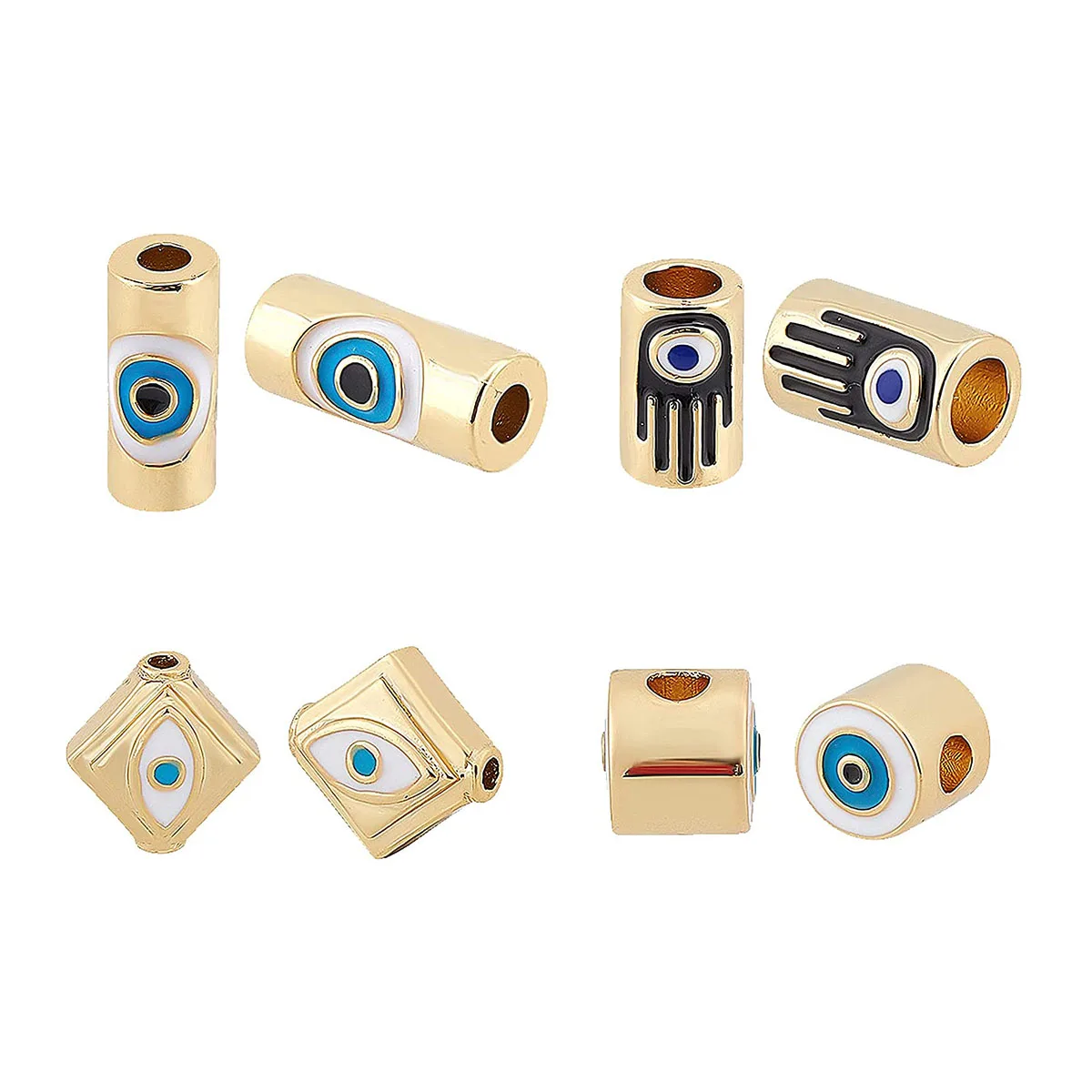 

Geometric Evil Eye Beaded Fatima Enamel Loose Beads For Necklace Bracelet DIY Gift Making Jewelry Findings Accessories Supplies
