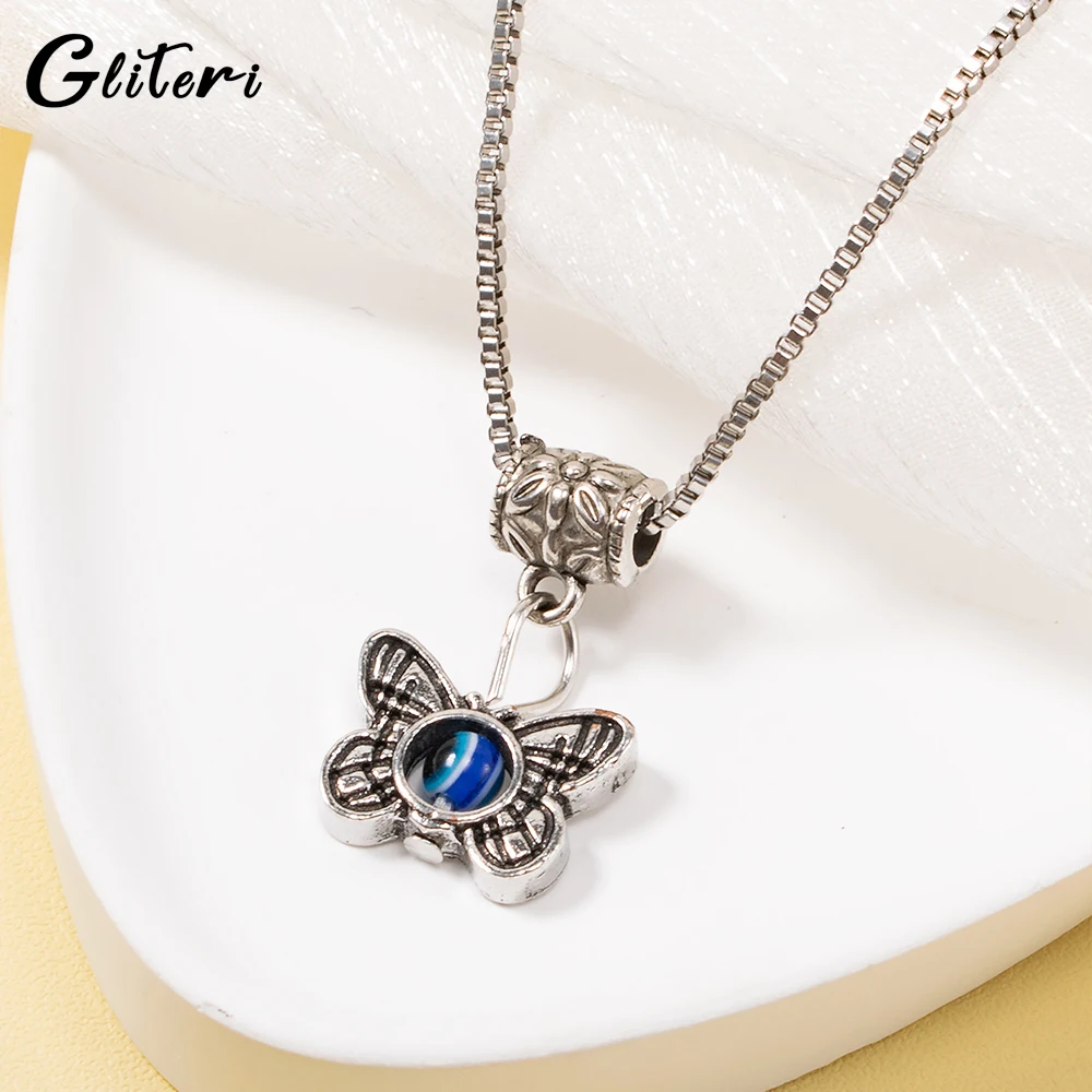 

GEITERI 2023 Vintage Butterfly Devil's Eye Necklaces For Women Men Silver Color Alloy Box Chain Animal Pendant Choker Jewelry