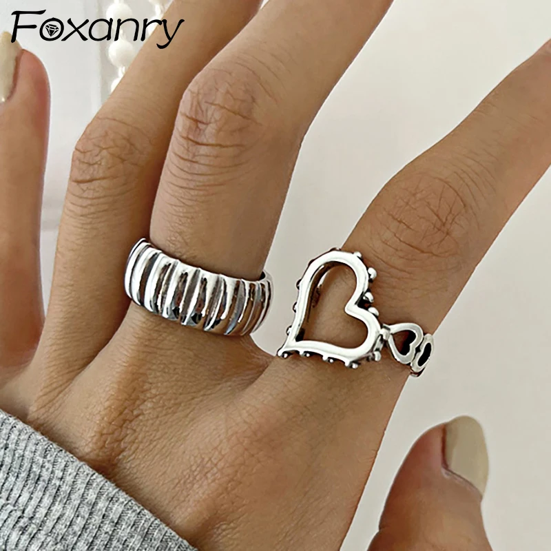 

Минималистичные серебряные кольца S925 в виде любящего сердца для женщин, новая мода, креативный дизайн, полые геометрические украшения ручной работы