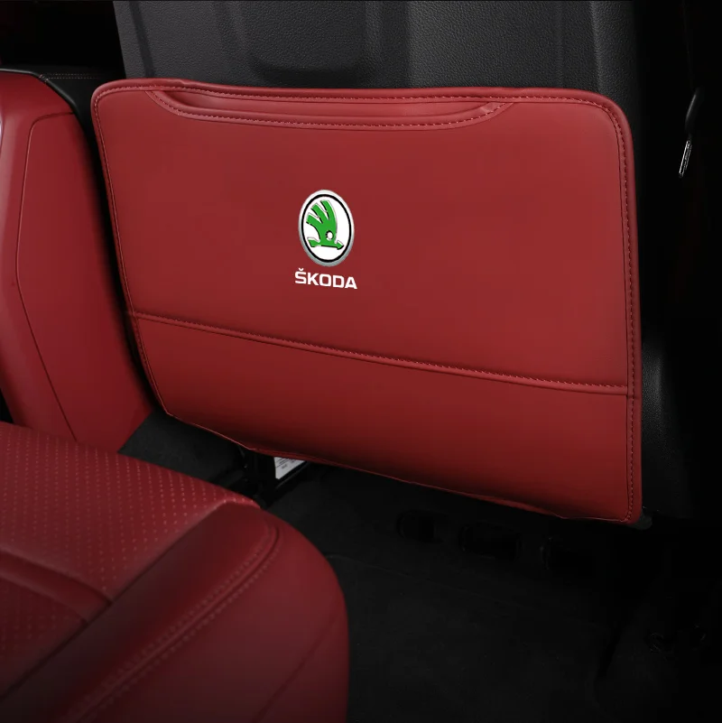 

Car Seat Back Cover Protector PU Leather Seat Organizer for Skoda Octavia Superb Rapid Kodiaq Karoq Fabia Roomster Anti Kick Pad
