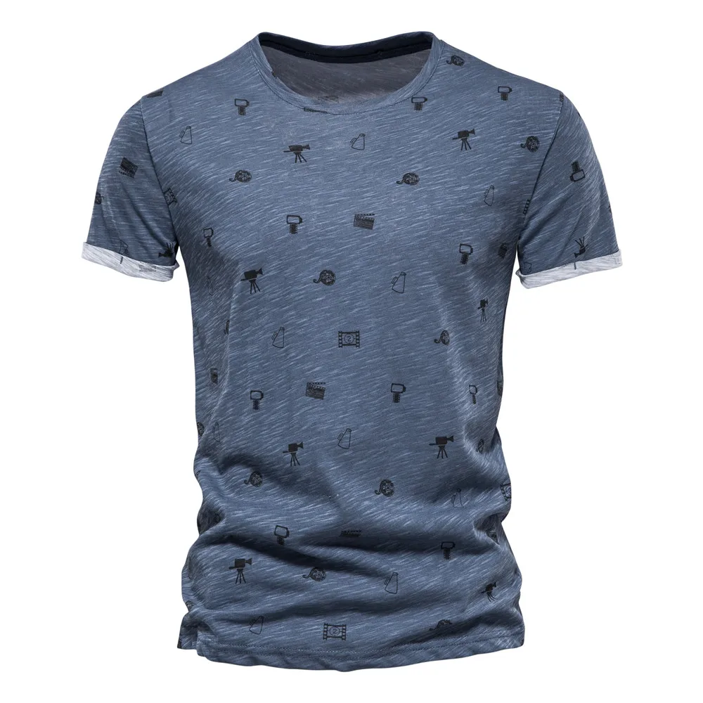 

Футболка мужская с круглым вырезом, хлопок, короткий рукав, модная рубашка с принтом, гавайская модель, летняя одежда