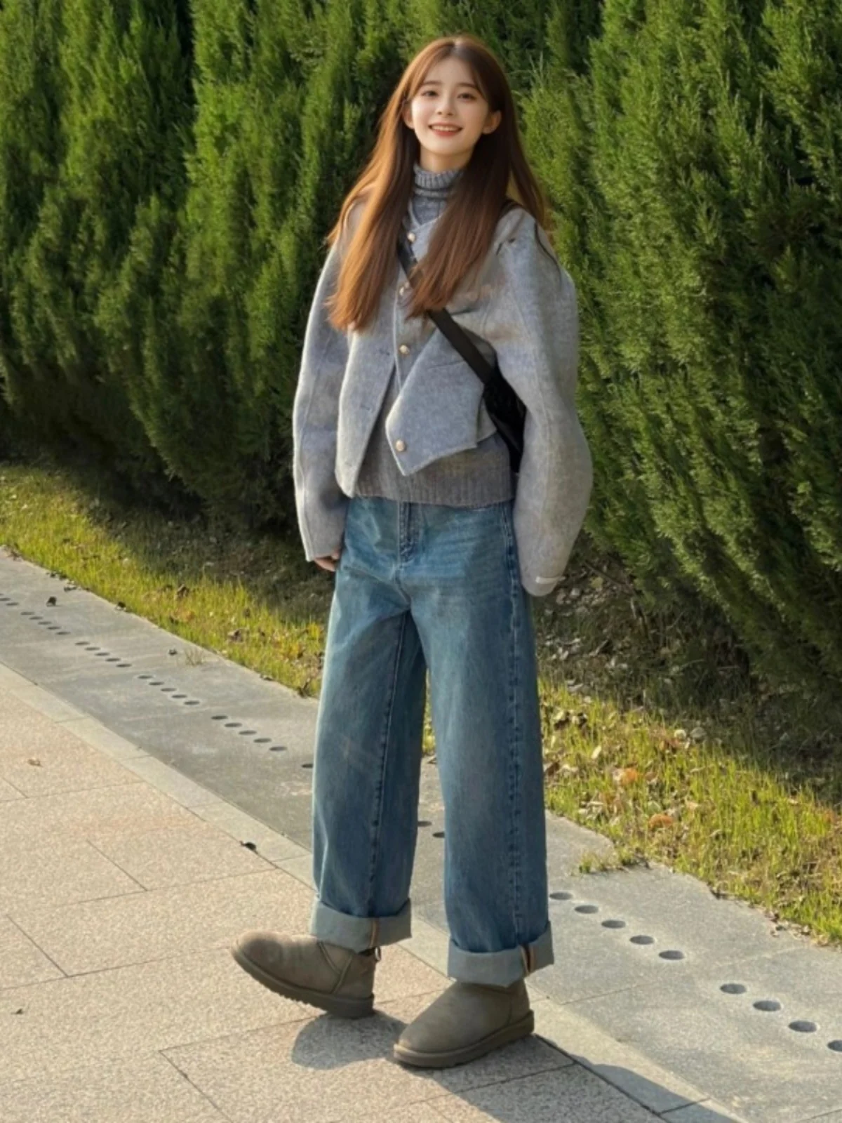 Double-sided Angora Gray Short Woolen Jacket High-Grade Super Nice Small Coat Late Autumn and Early Winter 2024