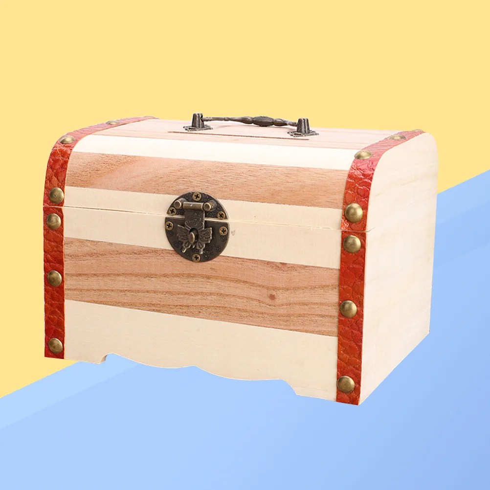 

Wooden Storage Box Wooden Piggy Bank Safe Wood Carving Box Savings with Lock for Children Teens