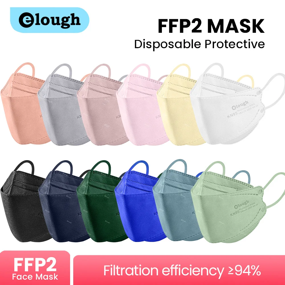 

Elough KN95 Masks Adult Mascarilla KN95 Face Mask FFP2 Mascarillas FFP2 Homologadas Mascarillas FPP2 Negras 4 Layers FFP2MASK