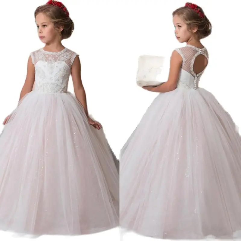 

Lovely Princess Sparkly Lace Beaded Arabic Flower Girl Dresses Crew Vintage Child Party Birthday Gown Beautiful Girl Wedding Dre