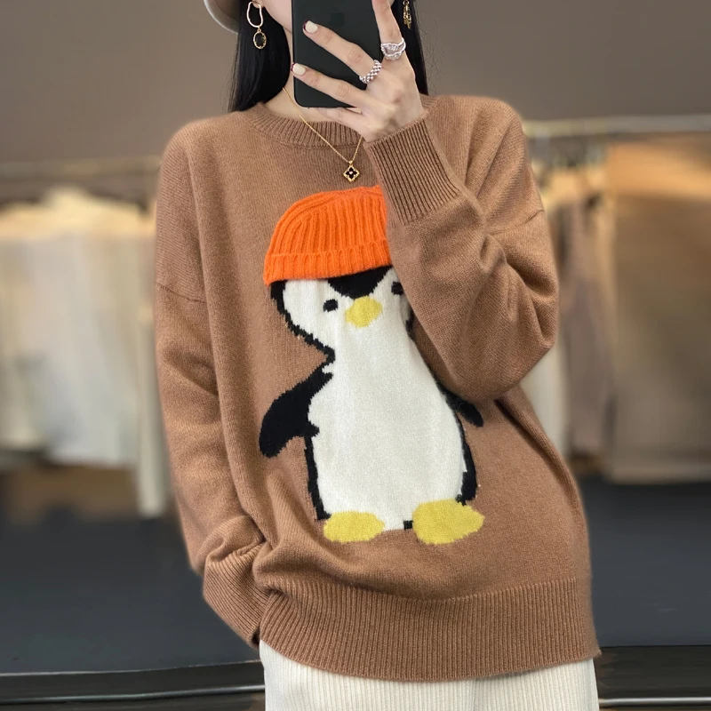 Women's Sweater 2022 Autumn Winter New Pullover Embroidered Round Neck Long Sleeve Thick Wool Sweater Color Matching Loose Bases