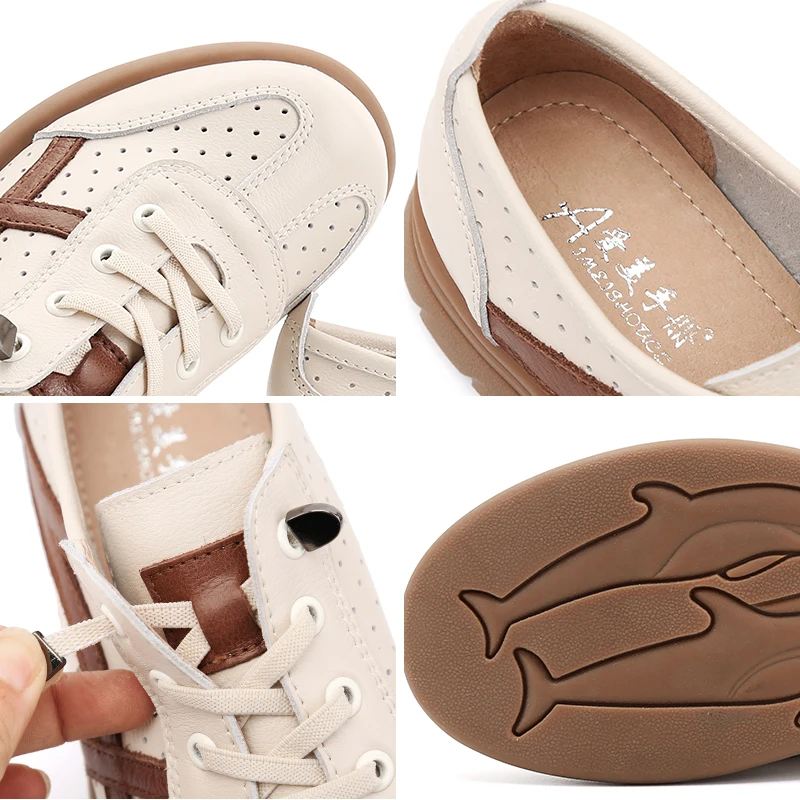 Spring British Small Leather Shoes women's Soft Leather Lace-up Single Sports Wind Hollow Breathable Casual Shoes Flat Large Siz