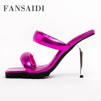 fansaidi square toe slippers fashion womens shoes summer consice sexy narrow band stilettos heels new big size 41 42 43 44 45