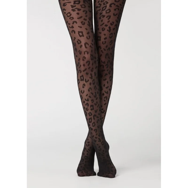 

Leopard Print Sexy Retro Jacquard Pantyhose Leg Slimming Stockings Women's Thin Summer Black Stockings