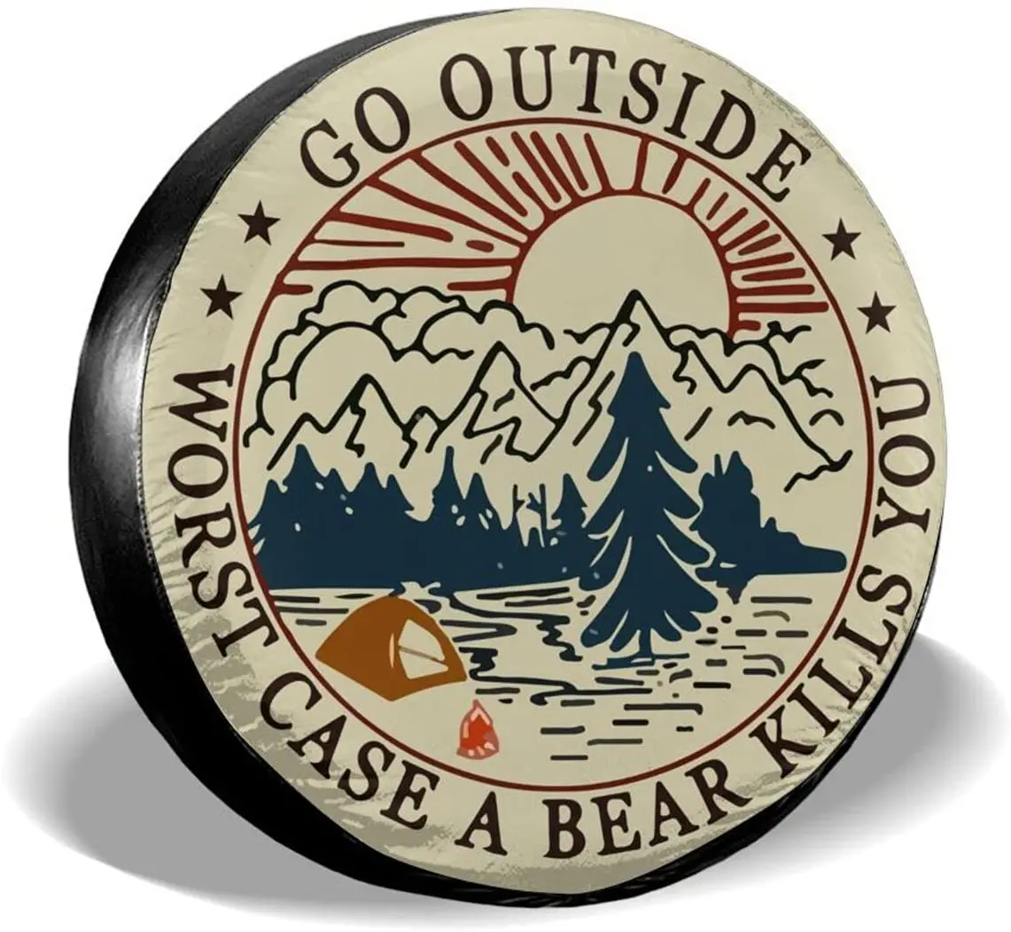 

cozipink Go Outside Worst Case A Bear Kill You Spare Tire Cover Weatherproof Wheel Protectors Universal Fit for Trailer Rv SUV T