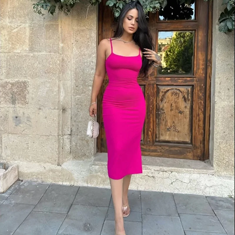 

2023 Autumn New Sexy Babes Women's Dress Slim Slit Sling Straps Elegant Sexy Party Dress Club Clothes