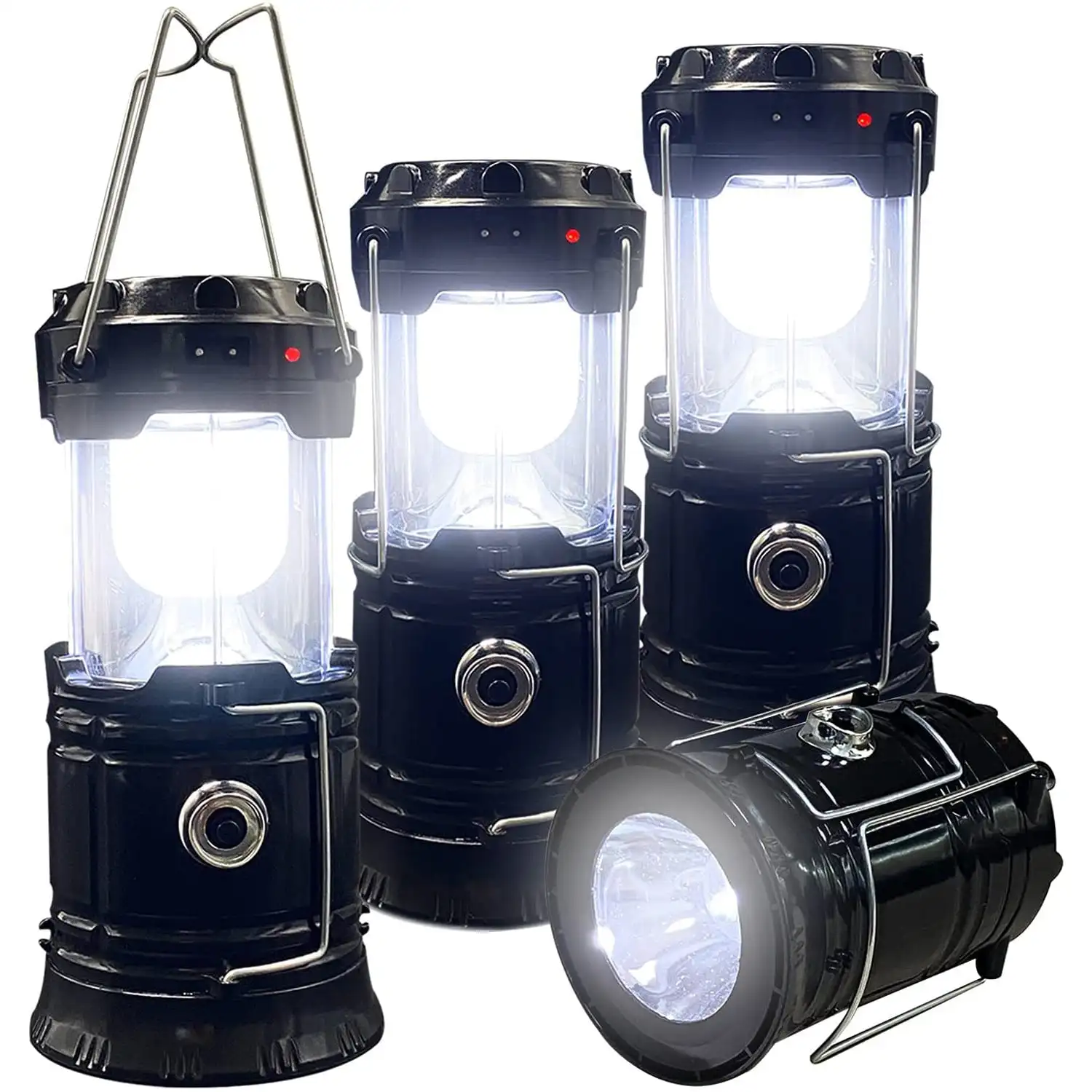 

4 Pack LED Camping Lantern, Solar and Rechargeable Lantern Flashlight Collapsible and Portable Light Camp/Hiking/Emergency/Hurr