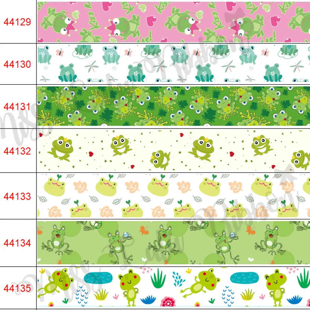 

16mm-75mm Cute Cartoon Frog Heat Transfer Printed Grosgrain/Elastic Ribbon Diy Bows Hair Accessories 50yards/roll