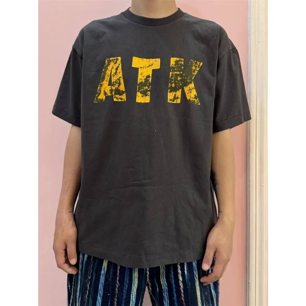 NIGO Мужская потертая винтажная футболка с короткими рукавами и выцветшим принтом