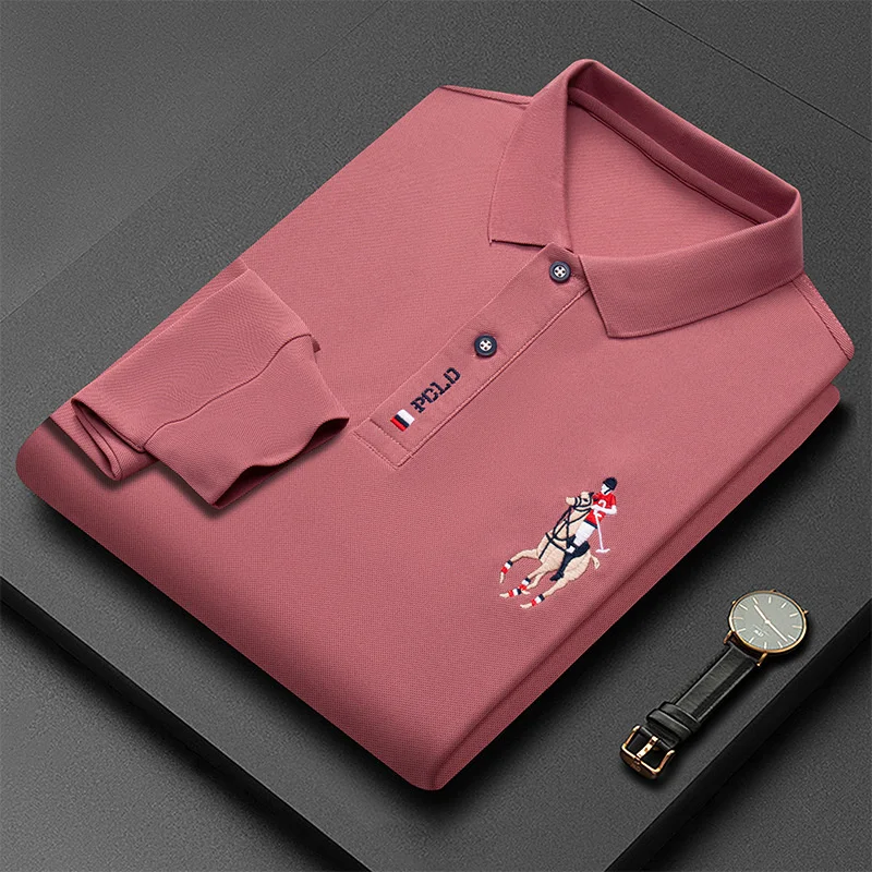 

New Fasion Embroidery Men's Lon Sleeve POLO Sirt Solid Color Lapel Business Casual Men's Lon Sleeve POLO Sirt