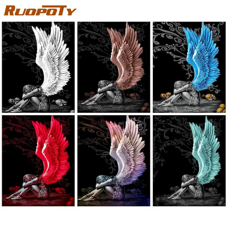 

RUOPOTY Paint By Number Wing Girl Kits Handpainted Picture By Number Portrait Drawing On Canvas Home Decoration For Living Room