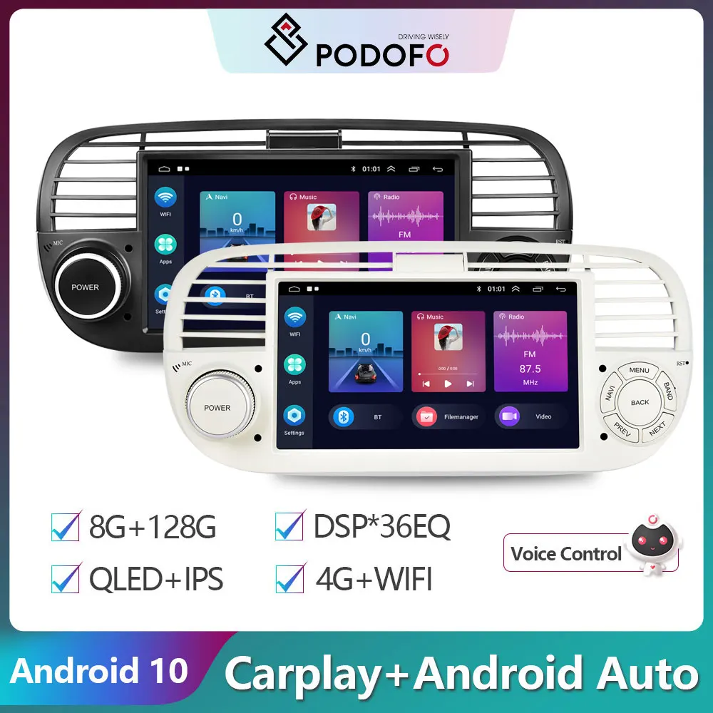 Автомагнитола Podofo 7 дюймов для FIAT 500 2010-2015 радио Android Авто Стерео DPS WIFI CarPlay