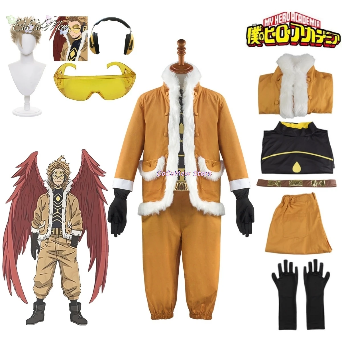 My Hero Academy Hawks Cosplay Costume Halloween Carnival wig goggles Takami Keigo Uniform Suit Wing cosplay headset props
