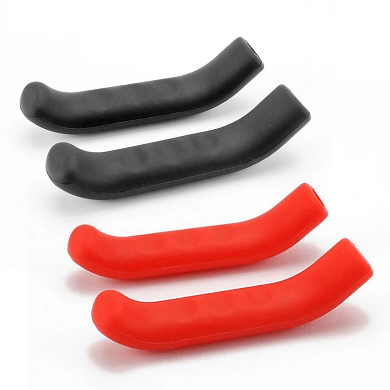 

2 Pair Brake Handle Silicone Sleeve Mountain Road Bike Dead Fly Lever Protection Cover Bicycle Sets, Black & Red