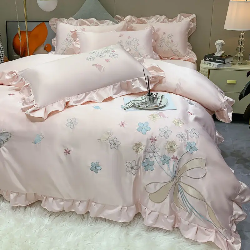 

Комплект постельного белья из 100% хлопка, полная стандартная простыня, кружевной комплект постельного белья принцессы в клетку и в полоску в стиле "Лолита", пододеяльник в скандинавском стиле