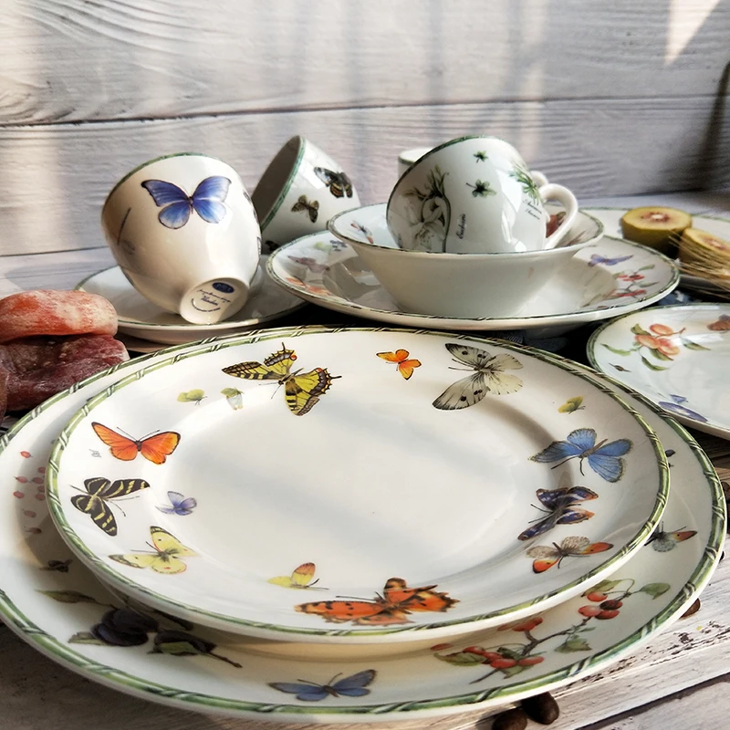 

British original single tableware set export household ceramic flat plate fish plate rice bowl dish cup