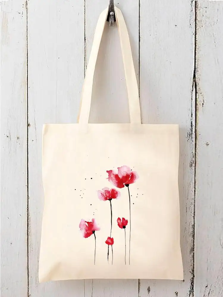 

Watercolor Lovely 90s Flower Print Casual Shopper Shopping Graphic Handbags Female Shoulder Girls Women Fashion Canvas Tote Bag