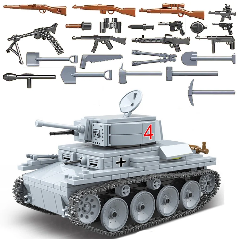 

LT-38 BT-7 German Light Tank Soldier Weapon Model Building Kit Stacking Blocks WW2 Tank Bricks Army Toys Gifts For Children Kids