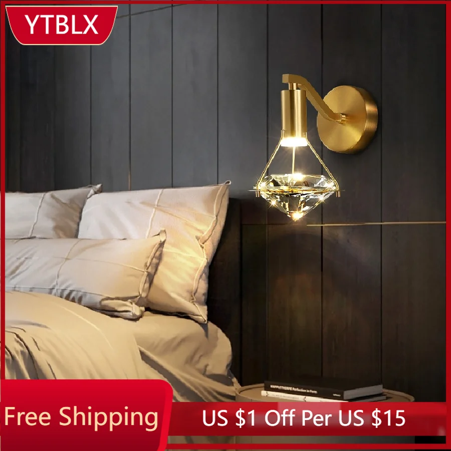 

Modern Crystal Led Wall Lights Bedroom Bedside Wall Lamp Living Room Aisle Corridor Lighting Background Wall Golden Decoration