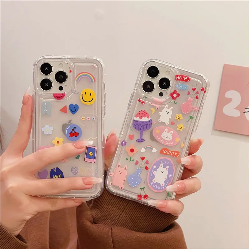 

Korea Cute Cartoon Airbag Pattern Phone Case For iPhone 11 11Pro 12 12Pro 13 14 14Pro Max Cases Clear Soft TPU Back Bumper Cover