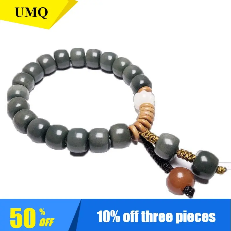 White Jade Bodhi Root Buddha Beads Bracelet Handheld Old Barrel Beads Gray Jade Yin Leather Green Bodhi Bracelet Beads