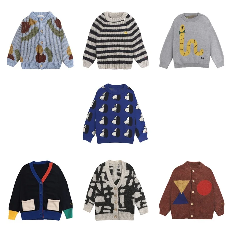 

Ins Style2021 Autumn Boys and Girls Sweater BC/AW Knit Sweater Single-breasted Casual Sweater