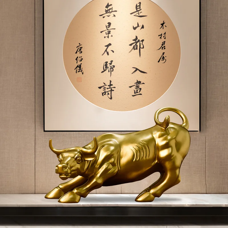 

Resin Golden Wall Street Bull Statues Modern OX Figurines for Home Official Tabletop Decor Accessories Neat Decorative Sculpture