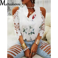 summer sexy lace patchwork half sleeve off shoulder v neck women t shirts ladies floral print street casual loose blouse tops