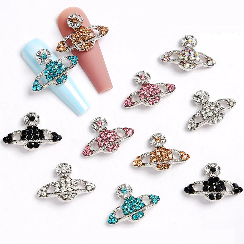 

10PCS Luxury Alloy Nail Art Planet Rhinestone Charms Nails Decoration Supplies Planet Cross Jewelry Accessories Manicure Parts