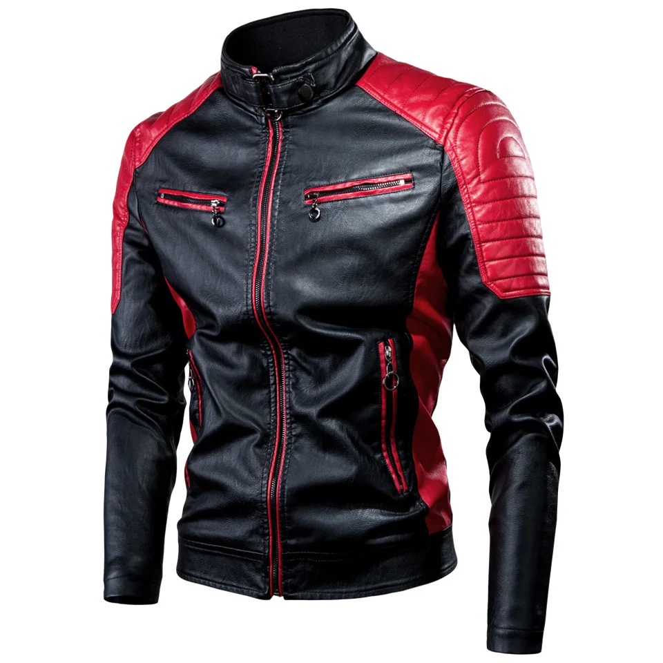 

Ucrazy Men Winter Casual Motor Spliced Leather Jacket Coat Men Autumn Fashion Biker Vintage Warm Leather Jacket Coat Men